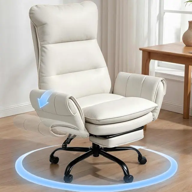 Main image of Big and Tall Office Chair, PU Leather Swivel Desk Chair Ergonomic Computer Chairs with Adjustable Armrests, White