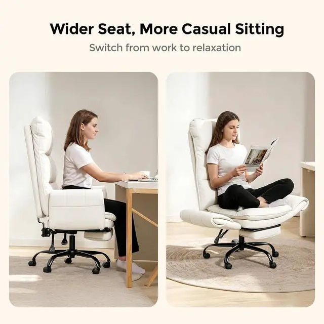 Alt view image 2 of 7 - Big and Tall Office Chair, PU Leather Swivel Desk Chair Ergonomic Computer Chairs with Adjustable Armrests, White