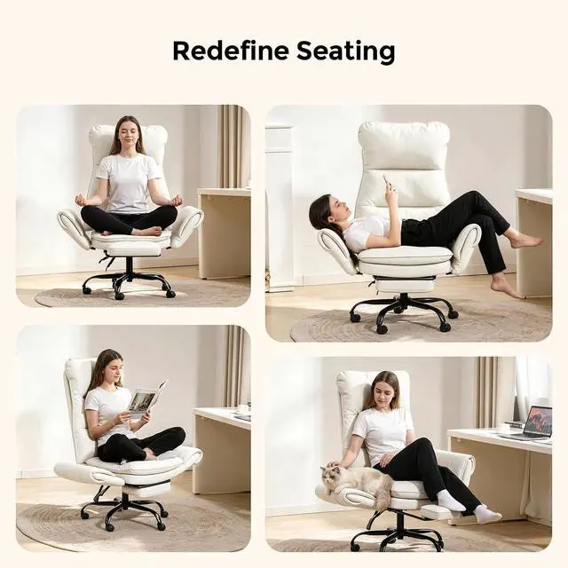 Alt view image 4 of 7 - Big and Tall Office Chair, PU Leather Swivel Desk Chair Ergonomic Computer Chairs with Adjustable Armrests, White