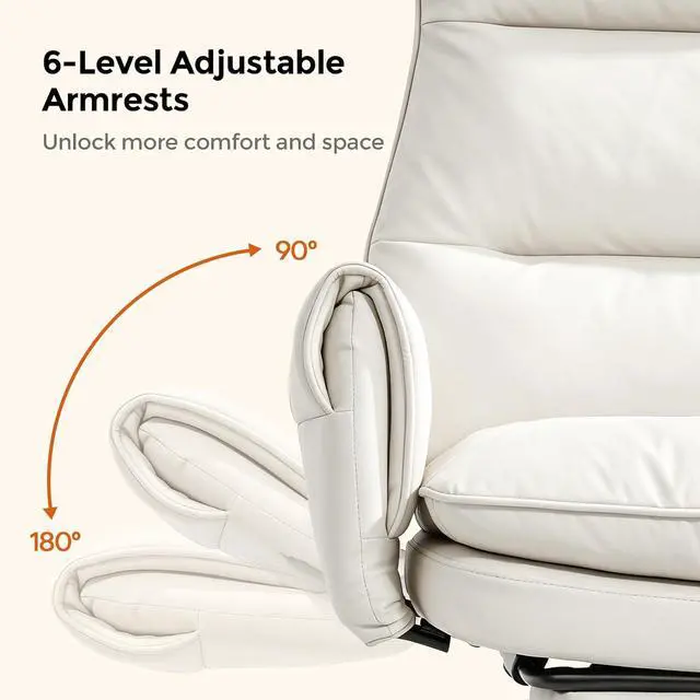 Alt view image 5 of 7 - Big and Tall Office Chair, PU Leather Swivel Desk Chair Ergonomic Computer Chairs with Adjustable Armrests, White