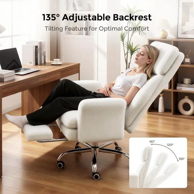 Alt view image 3 of 7 - Big and Tall Office Chair, Cloud Plush Swivel Desk Chair with 6-Level Adjustable Armrests, Home Ergonomic Executive Office Chair for Work, Gaming, Beige