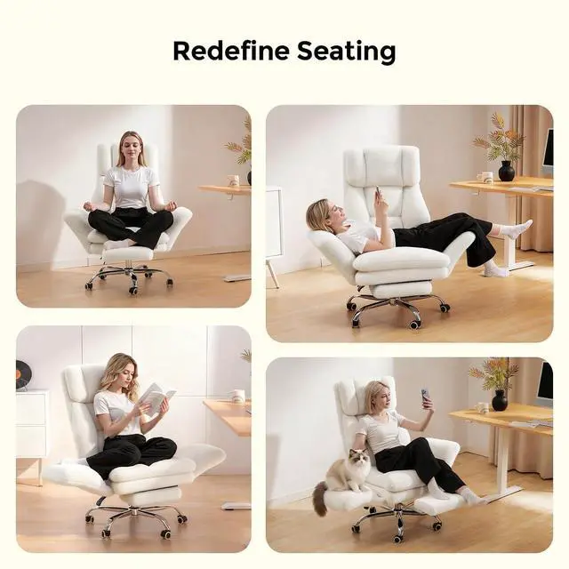 Alt view image 4 of 7 - Big and Tall Office Chair, Cloud Plush Swivel Desk Chair with 6-Level Adjustable Armrests, Home Ergonomic Executive Office Chair for Work, Gaming, Beige