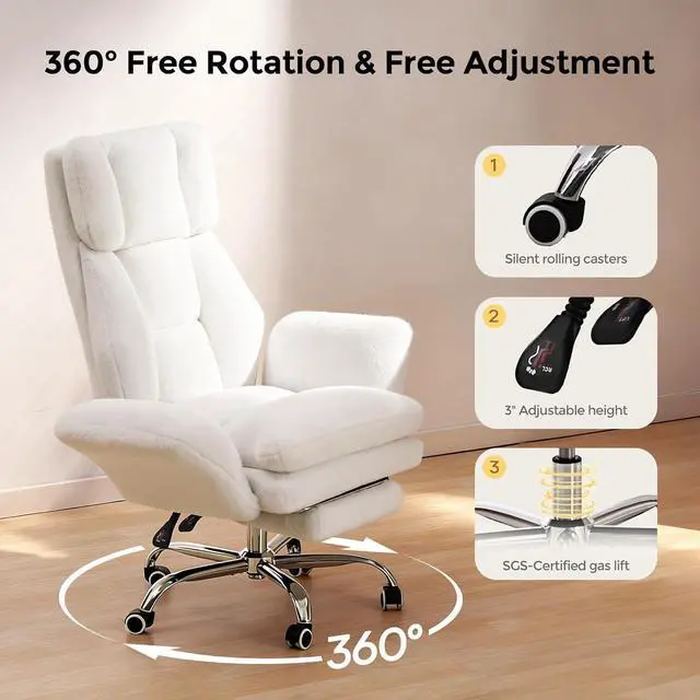 Alt view image 6 of 7 - Big and Tall Office Chair, Cloud Plush Swivel Desk Chair with 6-Level Adjustable Armrests, Home Ergonomic Executive Office Chair for Work, Gaming, Beige