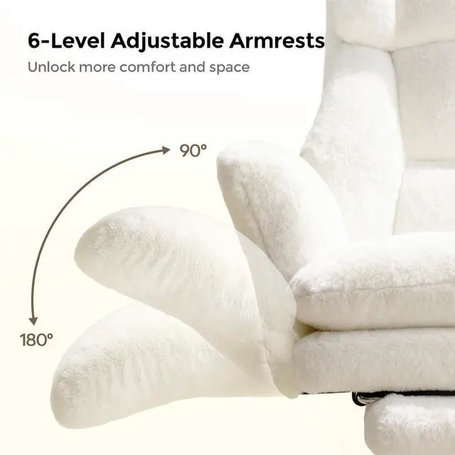 Alt view image 7 of 7 - Big and Tall Office Chair, Cloud Plush Swivel Desk Chair with 6-Level Adjustable Armrests, Home Ergonomic Executive Office Chair for Work, Gaming, Beige