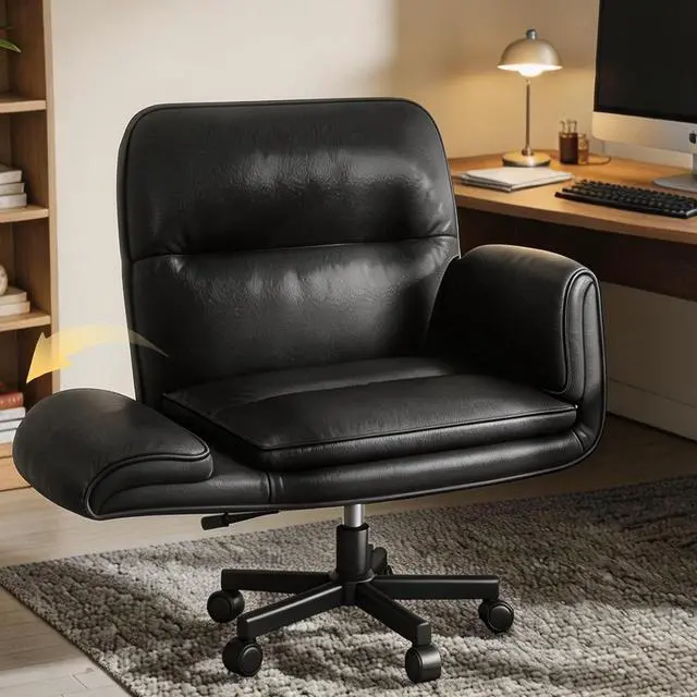 Main image of Patbrela Office Chair PU Leather Ergonomic Criss Cross Office Chair with Adjustable Armrests, Swivel Vanity Chair Comfy Computer Desk Chairs, Black