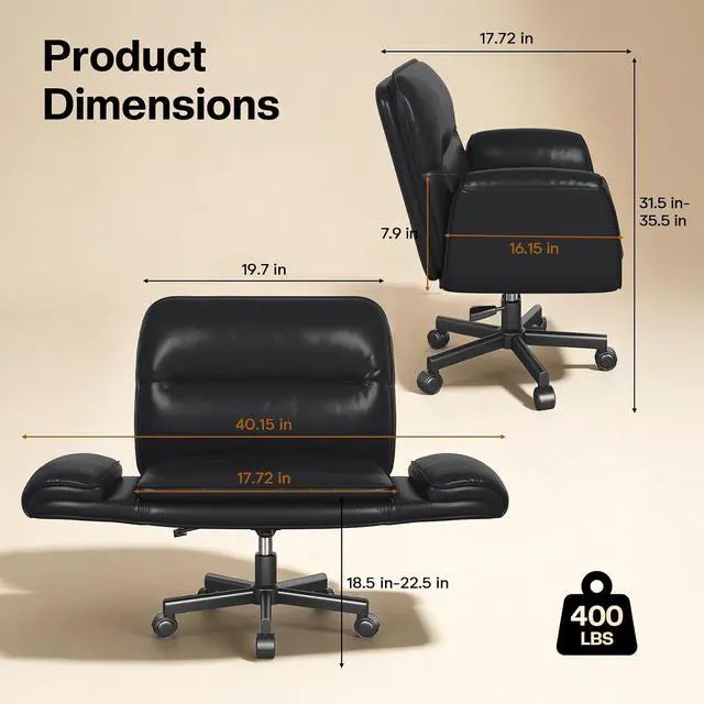 Alt view image 2 of 7 - Patbrela Office Chair PU Leather Ergonomic Criss Cross Office Chair with Adjustable Armrests, Swivel Vanity Chair Comfy Computer Desk Chairs, Black