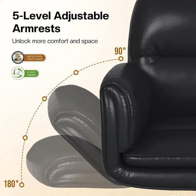 Alt view image 7 of 7 - Patbrela Office Chair PU Leather Ergonomic Criss Cross Office Chair with Adjustable Armrests, Swivel Vanity Chair Comfy Computer Desk Chairs, Black