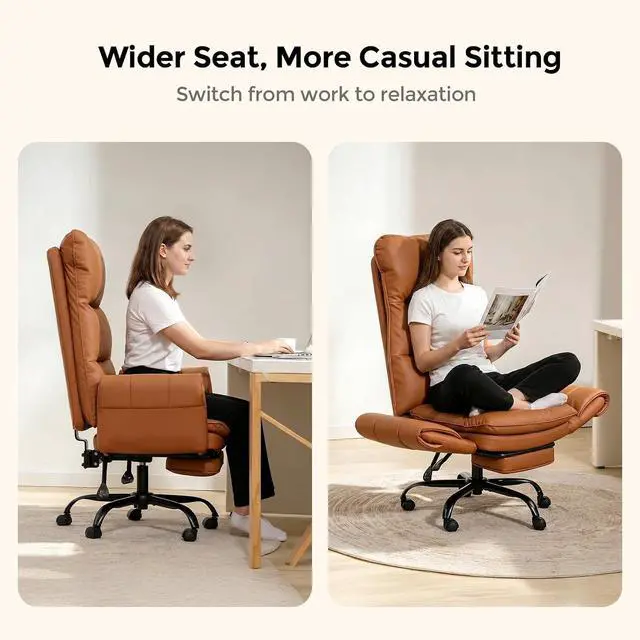 Alt view image 2 of 7 - Big and Tall Office Chair, PU Leather Swivel Desk Chair Ergonomic Computer Chairs with Adjustable Armrests, Brown