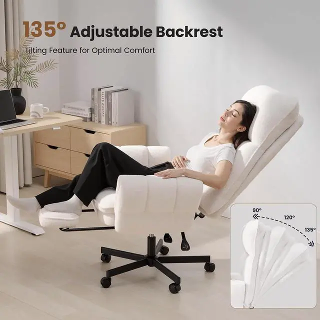 Alt view image 3 of 7 - Big and Tall Office Chair, Cloud Teddy Plush Swivel Desk Chair with 6-Level Adjustable Armrests, Home Ergonomic Executive Office Chair, Beige