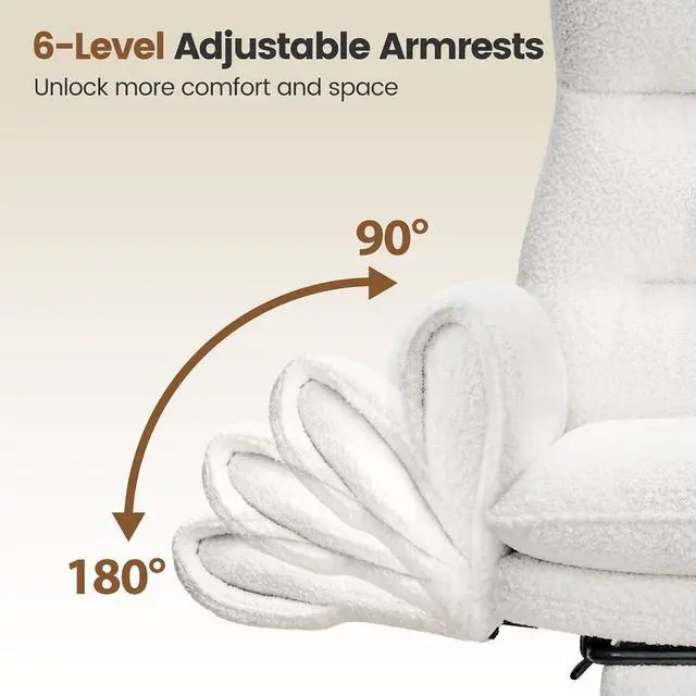 Alt view image 5 of 7 - Big and Tall Office Chair, Cloud Teddy Plush Swivel Desk Chair with 6-Level Adjustable Armrests, Home Ergonomic Executive Office Chair, Beige