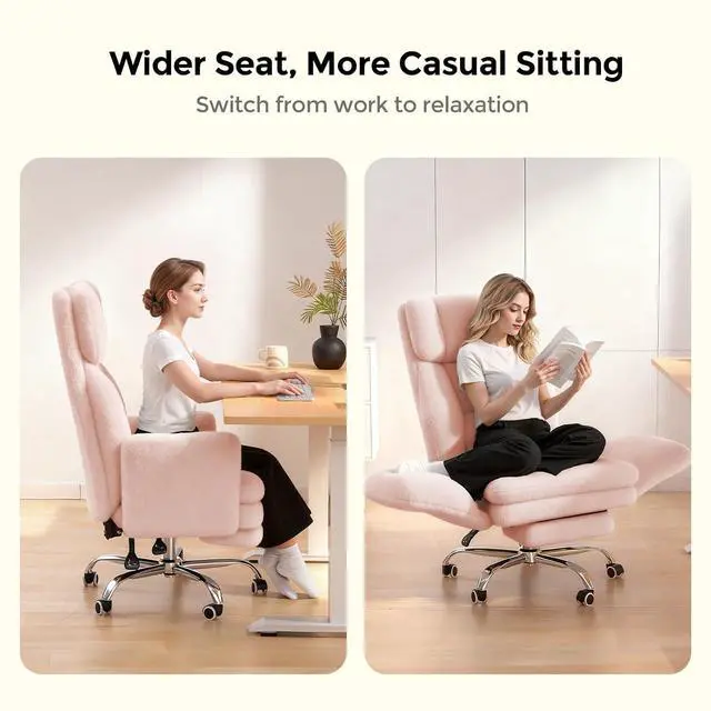 Alt view image 3 of 7 - Big and Tall Office Chair, Cloud Plush Swivel Desk Chair with 6-Level Adjustable Armrests, Home Ergonomic Executive Office Chair for Work, Gaming, Pink
