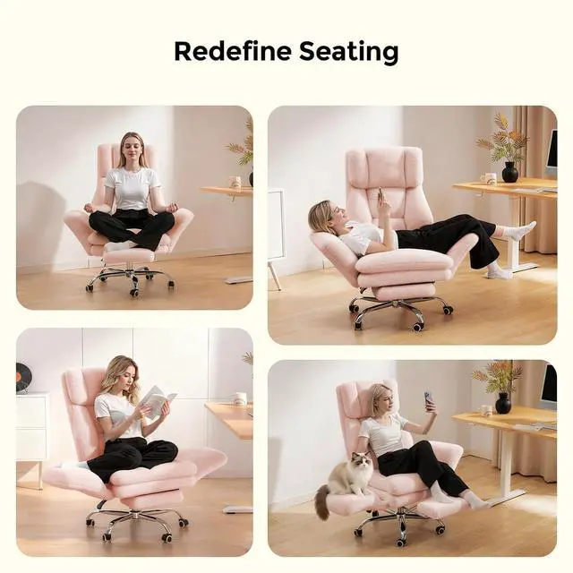 Alt view image 5 of 7 - Big and Tall Office Chair, Cloud Plush Swivel Desk Chair with 6-Level Adjustable Armrests, Home Ergonomic Executive Office Chair for Work, Gaming, Pink