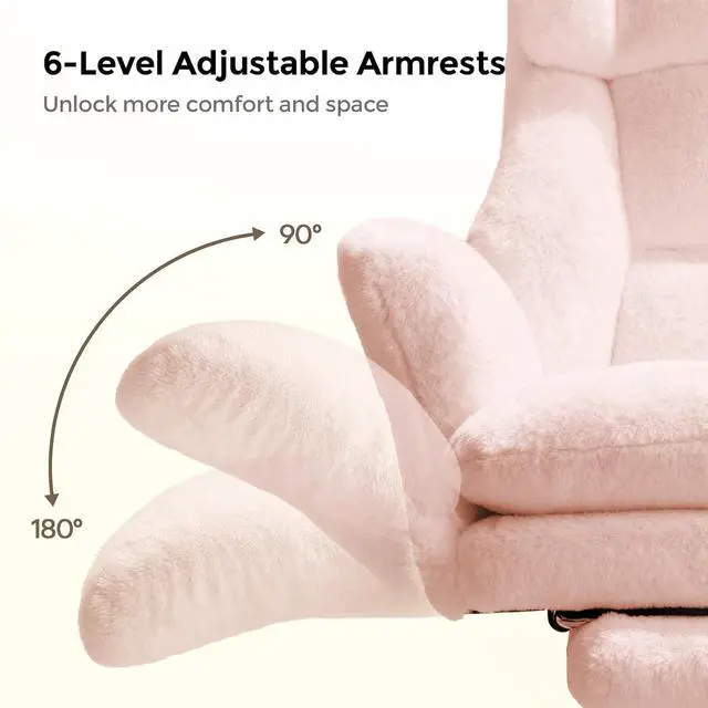 Alt view image 6 of 7 - Big and Tall Office Chair, Cloud Plush Swivel Desk Chair with 6-Level Adjustable Armrests, Home Ergonomic Executive Office Chair for Work, Gaming, Pink