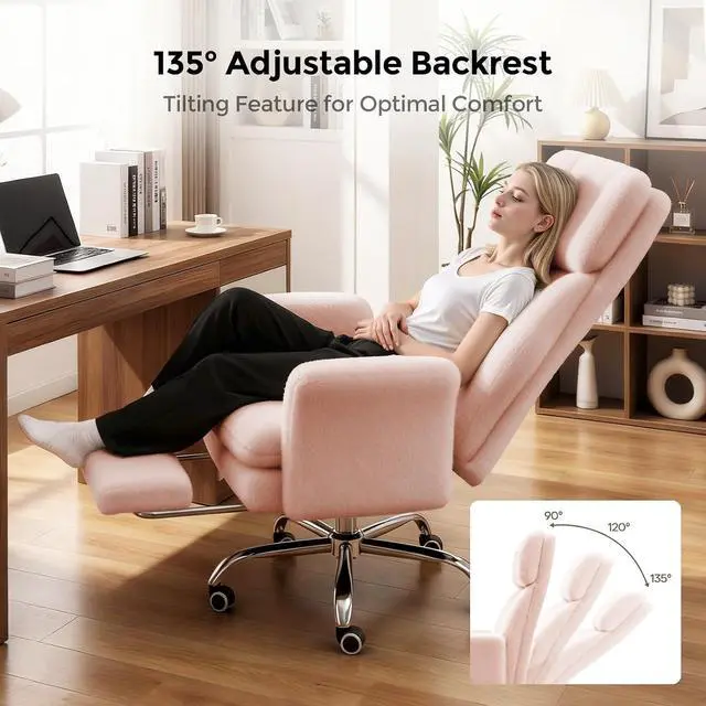 Alt view image 4 of 7 - Big and Tall Office Chair, Cloud Plush Swivel Desk Chair with 6-Level Adjustable Armrests, Home Ergonomic Executive Office Chair for Work, Gaming, Pink