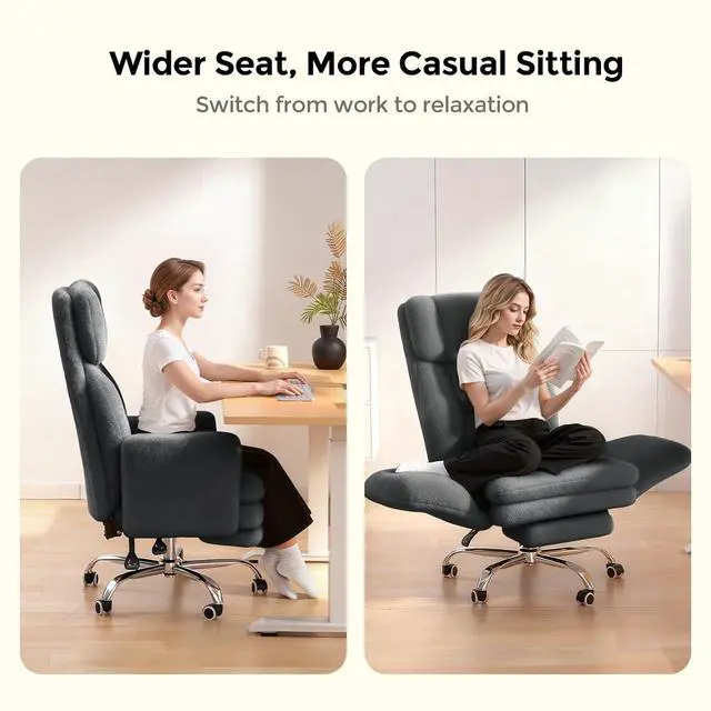 Alt view image 3 of 7 - Big and Tall Office Chair, Cloud Plush Swivel Desk Chair with 6-Level Adjustable Armrests, Home Ergonomic Executive Office Chair for Work, Gaming, Gray