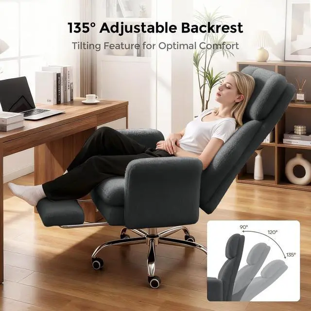 Alt view image 4 of 7 - Big and Tall Office Chair, Cloud Plush Swivel Desk Chair with 6-Level Adjustable Armrests, Home Ergonomic Executive Office Chair for Work, Gaming, Gray
