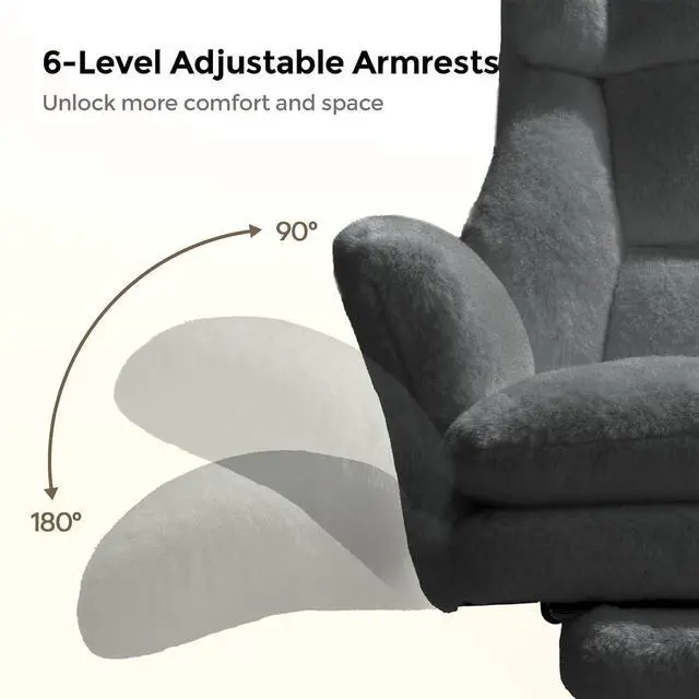 Alt view image 6 of 7 - Big and Tall Office Chair, Cloud Plush Swivel Desk Chair with 6-Level Adjustable Armrests, Home Ergonomic Executive Office Chair for Work, Gaming, Gray