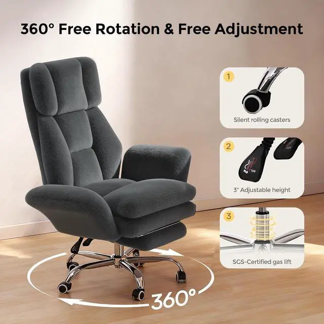Alt view image 7 of 7 - Big and Tall Office Chair, Cloud Plush Swivel Desk Chair with 6-Level Adjustable Armrests, Home Ergonomic Executive Office Chair for Work, Gaming, Gray