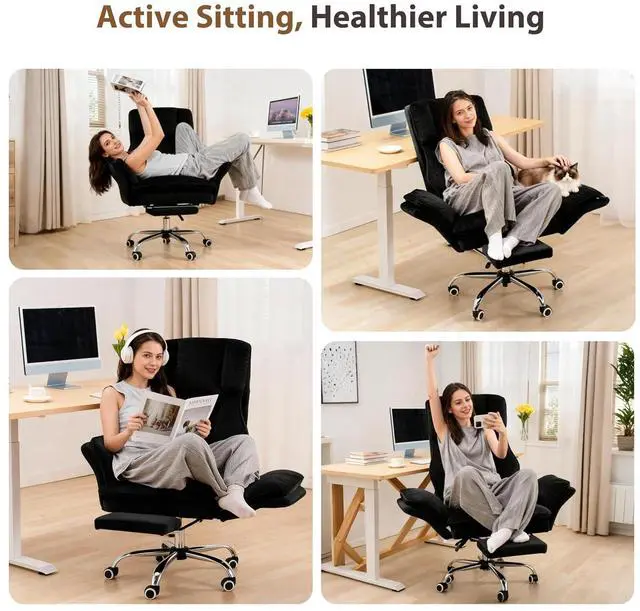 Alt view image 5 of 7 - Big and Tall Office Chair, Flip Armrests for Pets & Cross Legged Sitting, Executive Ergonomic Computer Gaming Chair with Foot Rest, Crystal Velvet Wide Seat Reclining Desk Chair