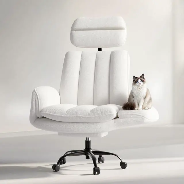 Main image of Criss Cross Office Chair with Armrests & Wheels, Comfy Velvet Vanity Chair, Ergonomic Executive Gaming Computer Chairs with Foot Rest, Wide Seat Reclining Desk Chair, White