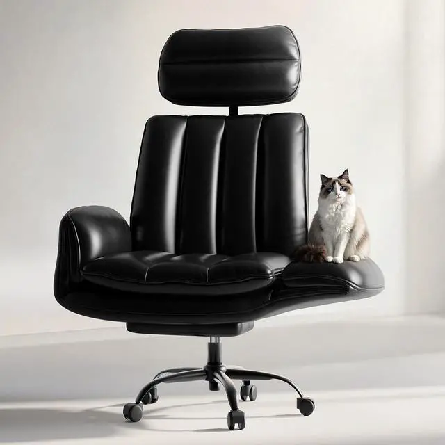Main image of Criss Cross Office Chair with Armrests & Wheels, Comfy Big and Tall Chair, Ergonomic Executive Gaming Computer Chairs with Foot Rest, PU Leather Wide Seat Reclining Desk Chair, Black