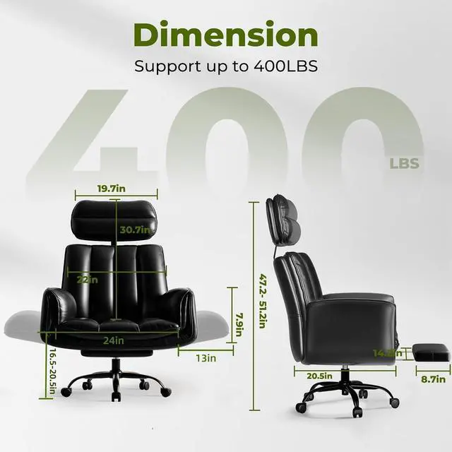Alt view image 2 of 7 - Criss Cross Office Chair with Armrests & Wheels, Comfy Big and Tall Chair, Ergonomic Executive Gaming Computer Chairs with Foot Rest, PU Leather Wide Seat Reclining Desk Chair, Black