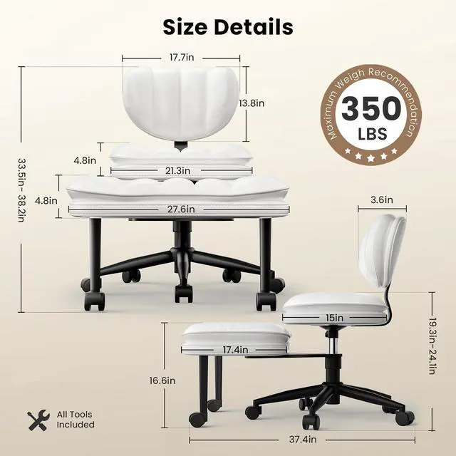 Alt view image 2 of 7 - Cross Legged Office Chair, Ergonomic Cloud Criss Cross Desk Chair, Meditation Chair with Wheels, Height Adjustable Seat for ADHD, Wide Kneeling Chair with Back Support