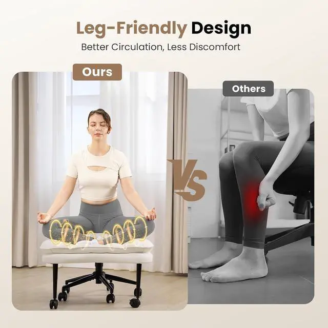 Alt view image 4 of 7 - Cross Legged Office Chair, Ergonomic Cloud Criss Cross Desk Chair, Meditation Chair with Wheels, Height Adjustable Seat for ADHD, Wide Kneeling Chair with Back Support