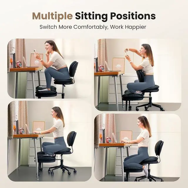 Alt view image 3 of 7 - Cross Legged Office Chair, Ergonomic Cloud Criss Cross Desk Chair, Meditation Chair with Wheels, Height Adjustable Seat for ADHD, Wide Kneeling Chair with Back Support, Black