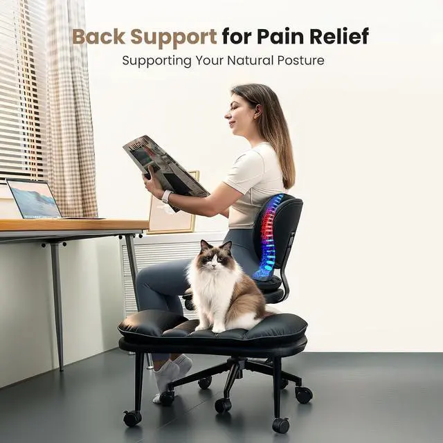 Alt view image 5 of 7 - Cross Legged Office Chair, Ergonomic Cloud Criss Cross Desk Chair, Meditation Chair with Wheels, Height Adjustable Seat for ADHD, Wide Kneeling Chair with Back Support, Black