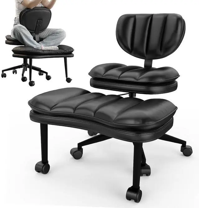 Main image of Cross Legged Office Chair, Ergonomic Cloud Criss Cross Desk Chair, Meditation Chair with Wheels, Height Adjustable Seat for ADHD, Wide Kneeling Chair with Back Support, Black