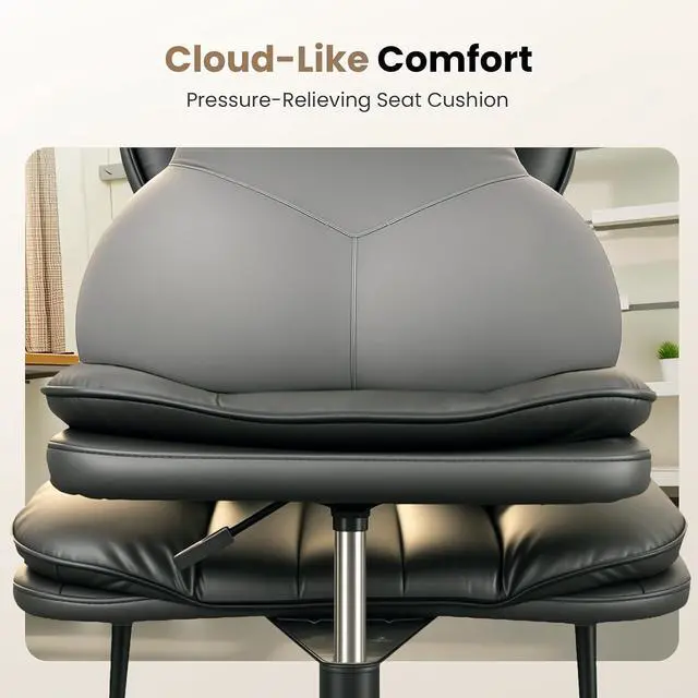 Alt view image 6 of 7 - Cross Legged Office Chair, Ergonomic Cloud Criss Cross Desk Chair, Meditation Chair with Wheels, Height Adjustable Seat for ADHD, Wide Kneeling Chair with Back Support, Black