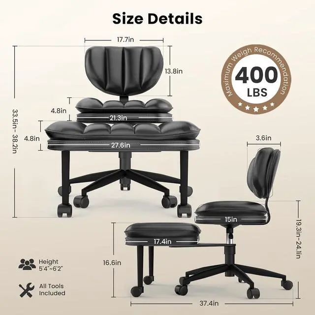 Alt view image 2 of 7 - Cross Legged Office Chair, Ergonomic Cloud Criss Cross Desk Chair, Meditation Chair with Wheels, Height Adjustable Seat for ADHD, Wide Kneeling Chair with Back Support, Black