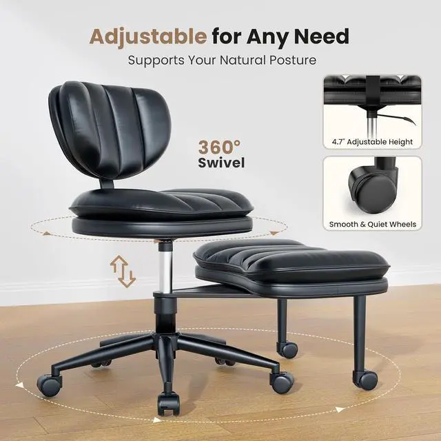 Alt view image 7 of 7 - Cross Legged Office Chair, Ergonomic Cloud Criss Cross Desk Chair, Meditation Chair with Wheels, Height Adjustable Seat for ADHD, Wide Kneeling Chair with Back Support, Black