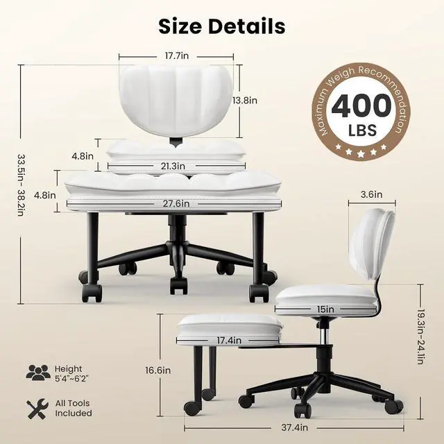 Alt view image 2 of 7 - Cross Legged Office Chair, Ergonomic Cloud Criss Cross Desk Chair, Meditation Chair with Wheels, Height Adjustable Seat for ADHD, Wide Kneeling Chair with Back Support