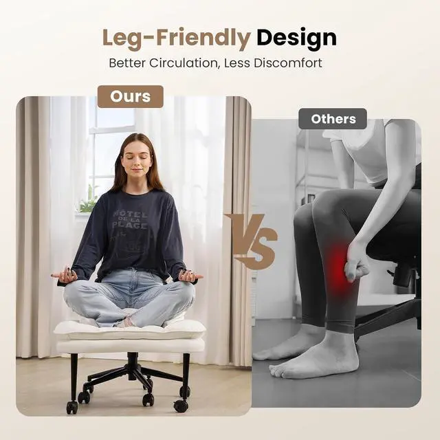 Alt view image 4 of 7 - Cross Legged Office Chair, Ergonomic Cloud Criss Cross Desk Chair, Meditation Chair with Wheels, Height Adjustable Seat for ADHD, Wide Kneeling Chair with Back Support