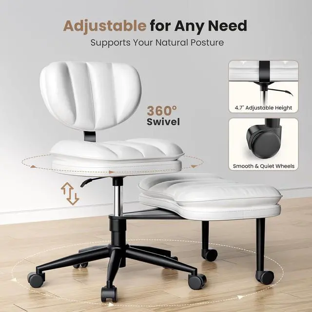 Alt view image 7 of 7 - Cross Legged Office Chair, Ergonomic Cloud Criss Cross Desk Chair, Meditation Chair with Wheels, Height Adjustable Seat for ADHD, Wide Kneeling Chair with Back Support