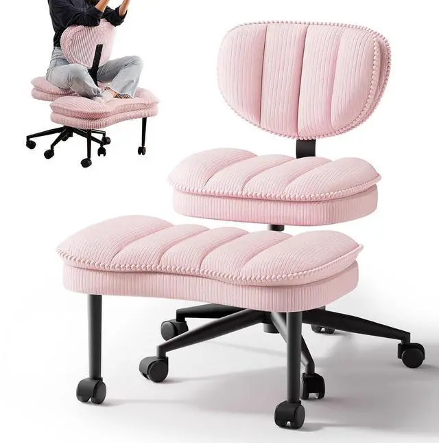 Main image of Cross Legged Office Chair, Ergonomic Cloud Criss Cross Desk Chair, Meditation Chair with Wheels, Height Adjustable Seat for ADHD, Wide Kneeling Chair with Back Support,Pink