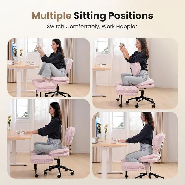 Alt view image 3 of 7 - Cross Legged Office Chair, Ergonomic Cloud Criss Cross Desk Chair, Meditation Chair with Wheels, Height Adjustable Seat for ADHD, Wide Kneeling Chair with Back Support,Pink