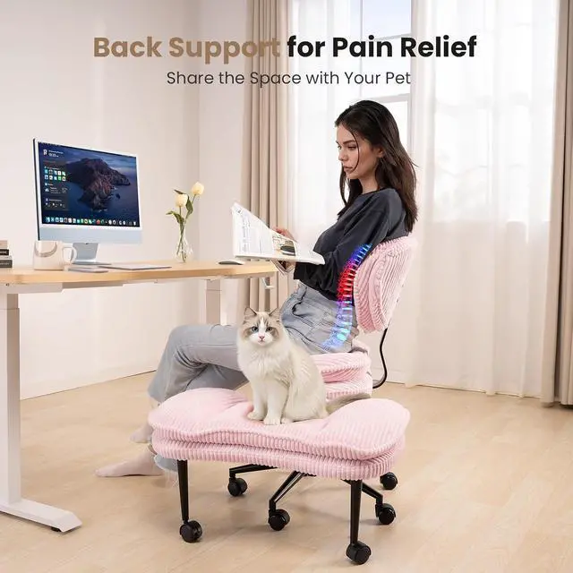 Alt view image 6 of 7 - Cross Legged Office Chair, Ergonomic Cloud Criss Cross Desk Chair, Meditation Chair with Wheels, Height Adjustable Seat for ADHD, Wide Kneeling Chair with Back Support,Pink