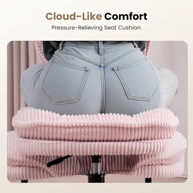 Alt view image 6 of 7 - Cross Legged Office Chair, Ergonomic Cloud Criss Cross Desk Chair, Meditation Chair with Wheels, Height Adjustable Seat for ADHD, Wide Kneeling Chair with Back Support, Pink