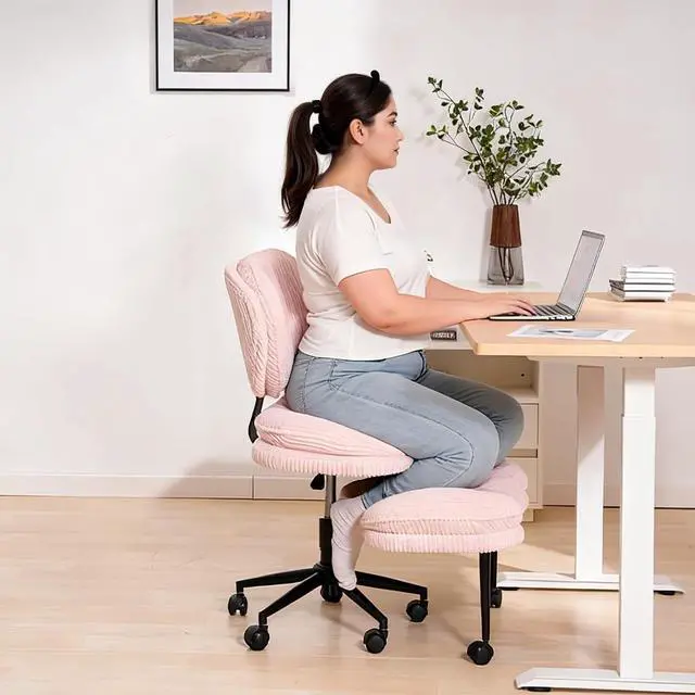 Main image of Extra-Wide & Tall Cross-Legged Office Chair Deeply-Padded Cloud Seat, Ergonomic Back Support, Adjustable Height for ADHD & Meditation,Pink