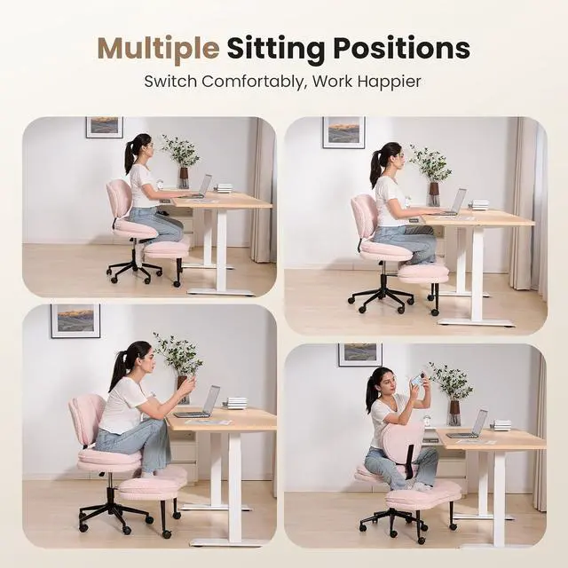 Alt view image 3 of 7 - Extra-Wide & Tall Cross-Legged Office Chair Deeply-Padded Cloud Seat, Ergonomic Back Support, Adjustable Height for ADHD & Meditation, Pink