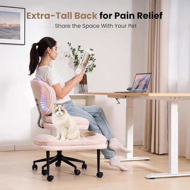 Alt view image 5 of 7 - Extra-Wide & Tall Cross-Legged Office Chair Deeply-Padded Cloud Seat, Ergonomic Back Support, Adjustable Height for ADHD & Meditation, Pink