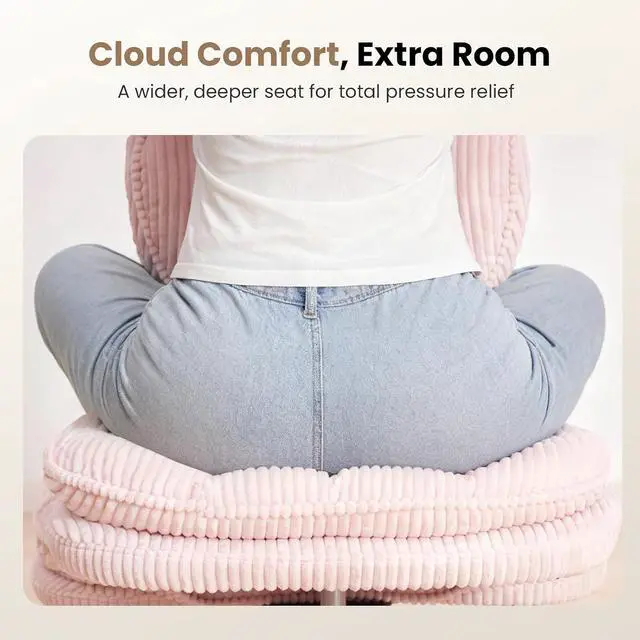 Alt view image 6 of 7 - Extra-Wide & Tall Cross-Legged Office Chair Deeply-Padded Cloud Seat, Ergonomic Back Support, Adjustable Height for ADHD & Meditation, Pink