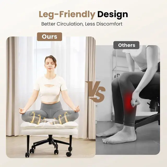 Alt view image 4 of 7 - Extra-Wide & Tall Cross-Legged Office Chair Deeply-Padded Cloud Seat, Ergonomic Back Support, Adjustable Height for ADHD & Meditation, White