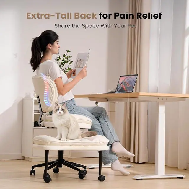 Alt view image 5 of 7 - Extra-Wide & Tall Cross-Legged Office Chair Deeply-Padded Cloud Seat, Ergonomic Back Support, Adjustable Height for ADHD & Meditation, White