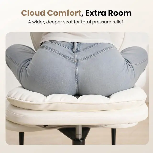 Alt view image 6 of 7 - Extra-Wide & Tall Cross-Legged Office Chair Deeply-Padded Cloud Seat, Ergonomic Back Support, Adjustable Height for ADHD & Meditation, White