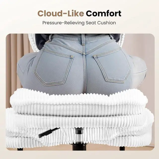 Alt view image 6 of 7 - Cross Legged Office Chair, Ergonomic Cloud Criss Cross Desk Chair, Meditation Chair with Wheels, Height Adjustable Seat for ADHD, Wide Kneeling Chair with Back Support, Corduroy Fabric,White