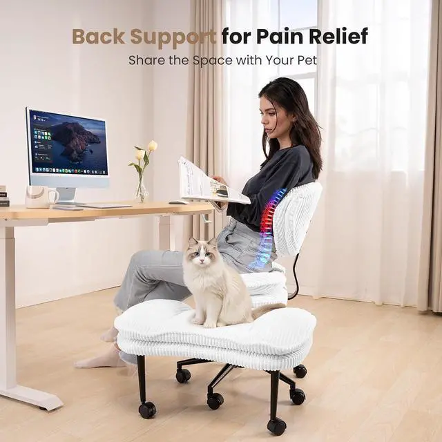 Alt view image 5 of 7 - Cross Legged Office Chair, Ergonomic Cloud Criss Cross Desk Chair, Meditation Chair with Wheels, Height Adjustable Seat for ADHD, Wide Kneeling Chair with Back Support, Corduroy Fabric,White